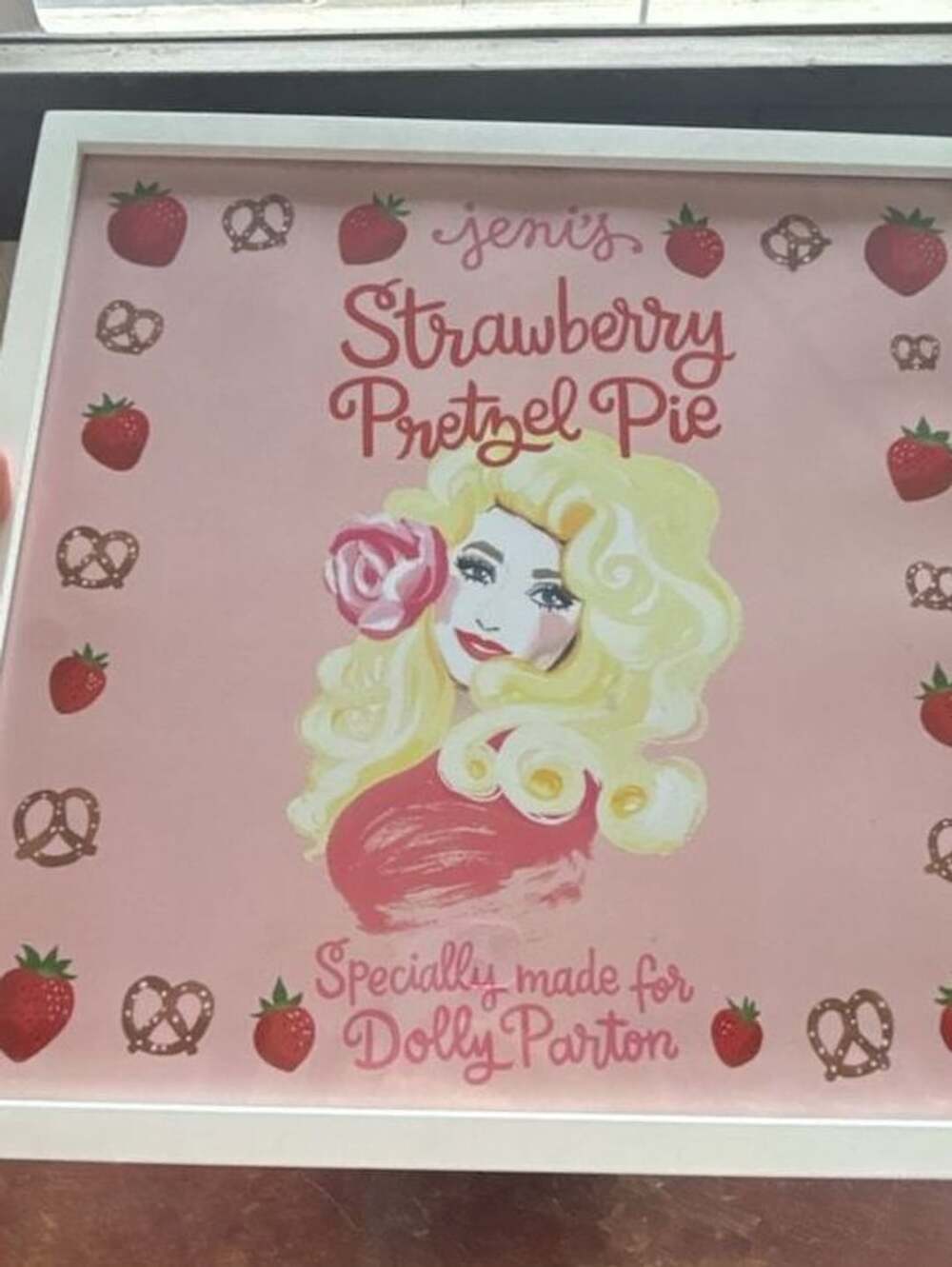 Jeni's Splendid Ice Creams Strawberry Pretzel Pie Dolly Parton Framed Art